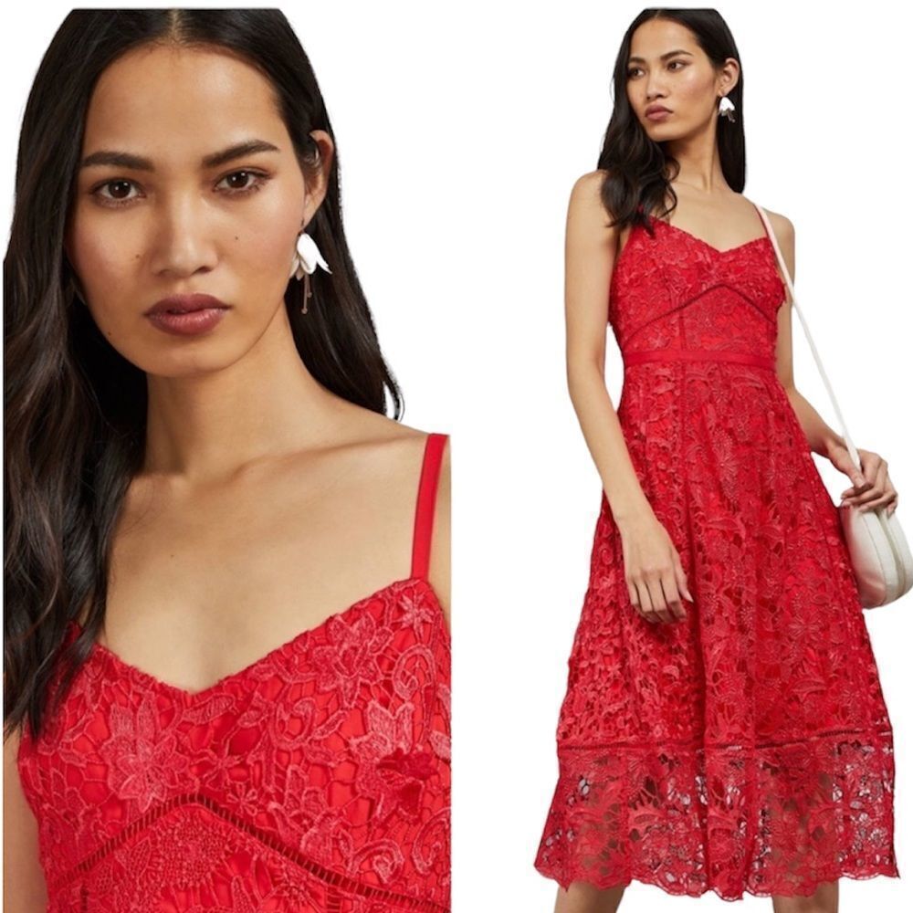 Ted Baker Red Lace Pocket Empire Waist valentines day dress US Size 2 NWT - Picture 3 of 17